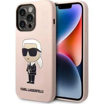 Pouzdro na mobilní telefon Karl Lagerfeld - Silikonový MagSafe (KLHMP14LSNIKBCP) - Růžový iPhone 14 Pro - Pink Ikonik