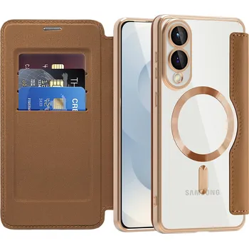 Pouzdro na mobilní telefon Techsuit - Pouzdro SmartMag Book - Samsung Galaxy S25 Edge - hnědé