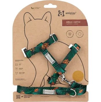Obojek pro psa Amiplay Kšíry pro kočku s vodítkem BeHappyCat Jungle | Postroje pro kočky - M