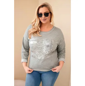 Dámská blůza Plus Size s potiskem a delším zadním dílem khaki UNI