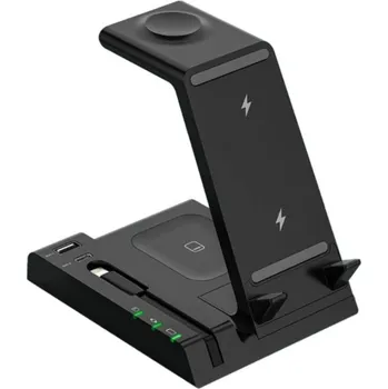 6v1 bezdrátový stojánek s porty USB-C / USB-A a Lightning kabelem pro iPhone / Apple Watch / AirPods - 15W - černý