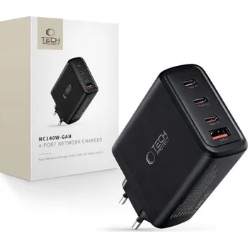 Tech-Protect | Tech-Protect NC140W GaN síťová nabíječka USB / 3x USB-C 140W PD QC, černá