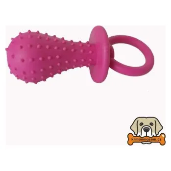 Hračka pro psa Dudlík - odolná hračka z pryže s rolničkou - růžová KRMIMMASEM.CZ TEKM2