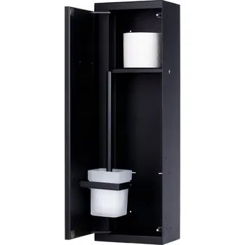 WC štětka Nástěnná WC štětka, kovová, černá, s držákem na toaletní papír