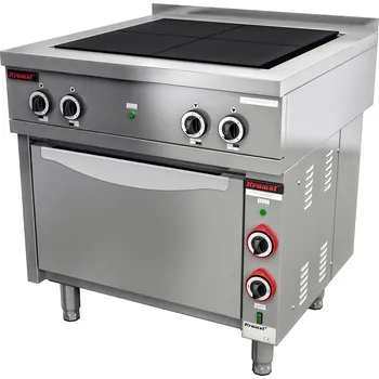 Sporák KROMET Elektrický sporák se 4 plotýnkami se statickou elektrickou troubou GN 1/1, čtvercové plotýnky, 19,5 kW, 800x750x900 mm | KROMET, 000.KEZ-4u/PE-1
