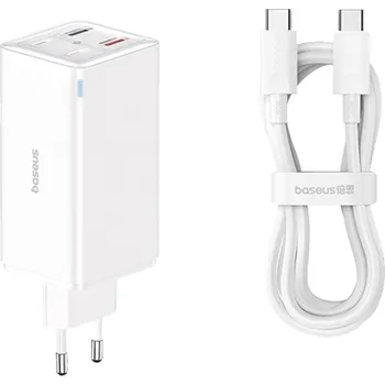 Datový kabel Baseus - Nástěnná nabíječka GaN6 Pro (P10162705212-00) - Včetně kabelu typu C, 2x USB, 2x typ C, 100W, 100W, 20V, 5A, 1m - bílá