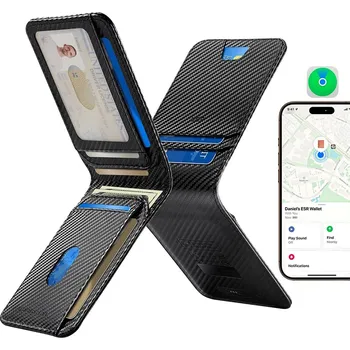 Pouzdro na mobilní telefon ESR - Klasické pouzdro na karty Geo - peněženka z veganské kůže, na 11 karet a hotovost, funkce Find My Function, blokování RFID - karbonová vlákna