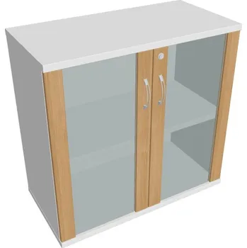 Policová skříň Skříň dveře sklo SZ 2 80 02 Zámek jednoduchý - DUB , BÍLÁ