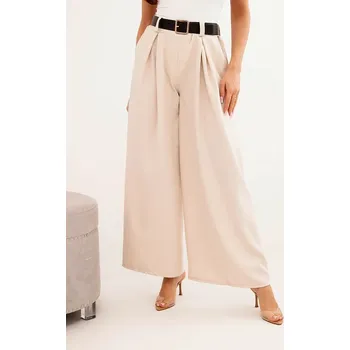 Dámské kalhoty Dámské kalhoty s širokou nohavicí a páskem světlé béžové UNI