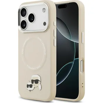 Pouzdro na mobilní telefon Karl Lagerfeld - Kožený K&C Pins MagSafe (KLHMP17LPSMLRKCE) - iPhone 17 Pro - béžový
