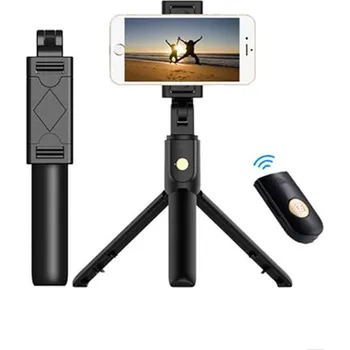 Selfie tyč Techsuit - Selfie tyč (K07) - kompaktní stativový držák s dálkovým ovládáním Bluetooth, skládací, 70 cm - černá