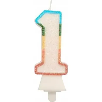 Svíčka Svíčka číslice 1, duhová, NOVÝ BIO GLITR, 8,5 cm