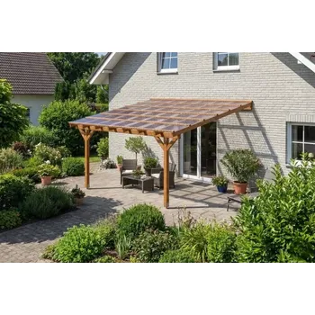 Zahradní stavba Dřevěná pergola ke zdi domu 400x400