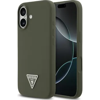 Pouzdro na mobilní telefon Guess - Silikonový MagSafe s trojúhelníkovým logem (GUHMP17SSCTRLMA) - iPhone 17 - Khaki barva