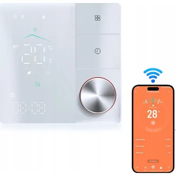 TUYA Termostat s otočným ovladačem WiFi Matter LCD pro podlahové vytápění, bílý, 16A