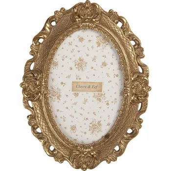 Rám na obraz Zlatý antik oválný fotorámeček se zdobením - 16*2*21 cm / 10*15 cm