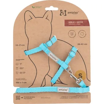 Obojek pro psa Amiplay Kšíry pro kočku s vodítkem Samba Tyrkysové | Postroje pro kočky - S