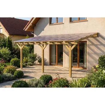 Zahradní stavba Dřevěná pergola ke zdi domu 550x300
