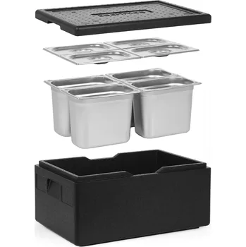 TECHNICA [Sada] GN 1/1 200 mm izolovaná nádoba + 4x GN 1/4 nádoba, 200 mm, nerezová ocel + víka