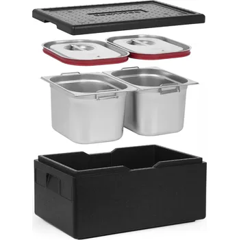 TECHNICA [Sada] Izolovaná nádoba GN 1/1 200 mm + 2x nádoba GN 1/2, 200 mm, s držadly, z nerezové oceli + víka se silikonovým těsněním