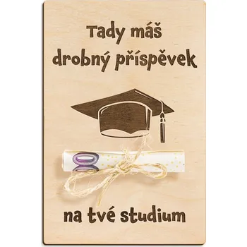 Dárková krabička Dřevěná dárková karta na peníze - Drobný příspěvek na studium