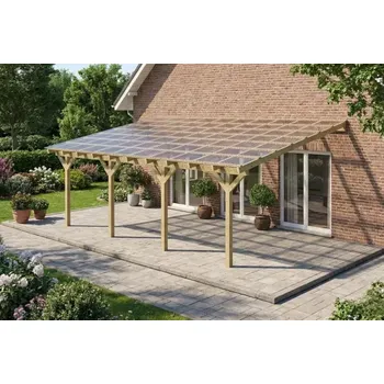 Pergola Dřevěná pergola ke zdi domu 650x450