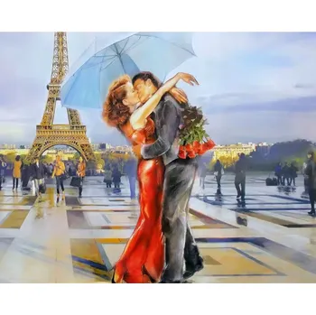 Obraz MALOVÁNÍ PODLE ČÍSEL S RÁMEM Obraz k vymalování - Pár Paříž 50x40 cm