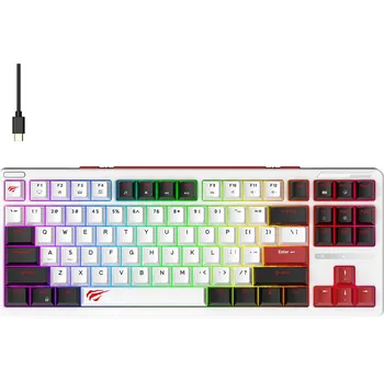 Havit - Herní klávesnice (KB902L) - USB-C, se světly RGB, 1,8 m, 200 mA - černá / bílá / červená