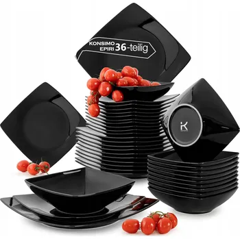 Talíř Jídelní souprava servis 36 ks pro 12 osob talíře Epiri Konsimo černý lesk