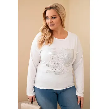 Dámská halenka Dámská blůza Plus Size s potiskem a delším zadním dílem bílá UNI