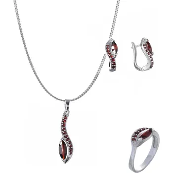 Souprava šperků Stříbrný set šperků 1228 s českým granátem, rhodiovaný - vlnka Velikost: 54, Zapínání: balónek, Délka řetízku: 55 cm
