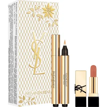 Kosmetická sada Yves Saint Laurent Touche Éclat Yves Saint Laurent Touche Éclat Radiant Touch rozjasňovač v peru pro všechny typy pleti 2,5 ml + Yves Saint Laurent Rouge Pur Couture Nu Muse rtěnka mini kosmetická sada