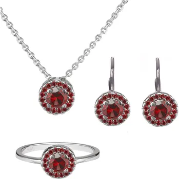 Souprava šperků Stříbrný set šperků 1444 s českým granátem, rhodiovaný - kruh Velikost: 54, Zapínání: puzeta