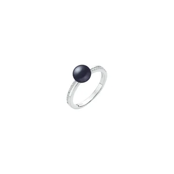 Prsten ANNA PERLY Stylový stříbrný prsten s pravou černou sladkovodní perlou a zirkony Velikost prstenu: 57, Barva perly: černá