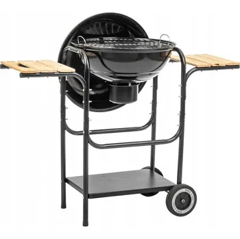Zahradní gril Gril na dřevěné uhlí s ocelovým víkem a dřevěnými poličkami Mirpol 43 x 43 cm