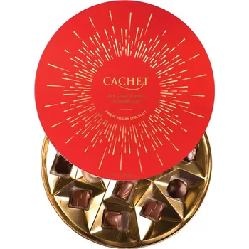 Cukrovinka Belgické pralinky Cachet - Kulatý box červený, 200 G