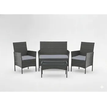 Zahradní sestava RATANOVÁ SADA NÁBYTKU (POHOVKA, 2 KŘESLA, KONFERENČNÍ STOLEK) ŠEDÁ