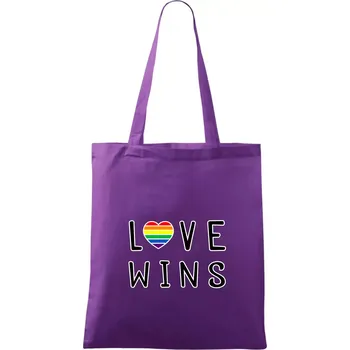 Nákupní taška Love wins nápis - Taška bavlněná - 42 x 38 cm ( Fialová )