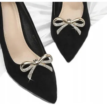 Obraz Ozdobná spona s Zirkony Zlatá Mašle 6x3 cm Klip na boty, kabelku, Svatba B11