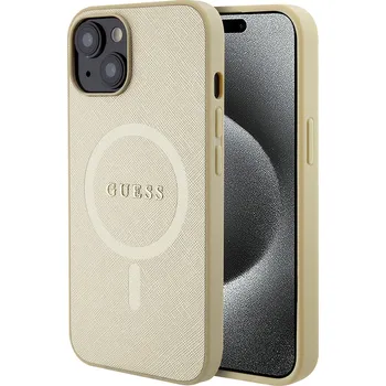 Pouzdro na mobilní telefon Guess - Saffiano MagSafe (GUHMP15MPSAHMCB) - iPhone 15 Plus - Zlatý