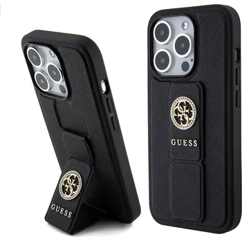 Pouzdro na mobilní telefon Guess - Stojánek Grip Stand 4G Saffiano Strass (GUHCP15LPGSSADK) - iPhone 15 Pro - černý