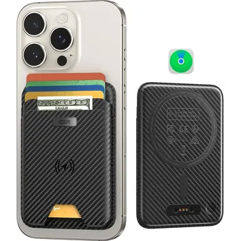 Peněženka ESR - Prémiová peněženka Classic Geo MagSafe (2K64403) - Úložiště pro 4 chytré karty, vyrobeno z umělé kůže - černá karbonová vlákna