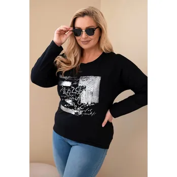 Dámská blůza Plus Size s potiskem a delším zadním dílem černá UNI