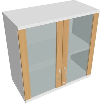 Policová skříň Skříň dveře sklo SZ 2 80 02 H (Horní) Zamykací - BUK , BÍLÁ