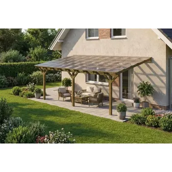 Pergola Dřevěná pergola ke zdi domu 600x350