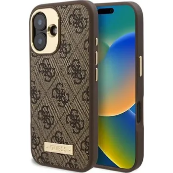 Pouzdro na mobilní telefon Guess - Hardcase 4G Logo Plate MagSafe (GUHMP16MU4GPRW) - iPhone 16 Plus - hnědý
