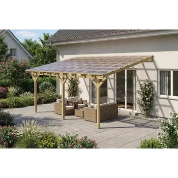 Zahradní stavba Dřevěná pergola ke zdi domu 550x450