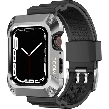 Příslušenství k fitness náramku Lito - [Krabička] Kovové pouzdro RuggedArmor + řemínek (LS002) - Apple Watch 7 / 8 / 9 (45 mm) - Stříbrná