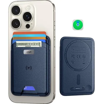 Peněženka ESR - Prémiová peněženka Classic Geo MagSafe (2K64404) - Úložiště pro 4 chytré karty, vyrobeno z umělé kůže - tmavě modrá