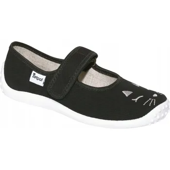 Dívčí bačkory ZETPOL Balerínky papuče pro dívky Julia černé s kočkou - 34 (22 cm)